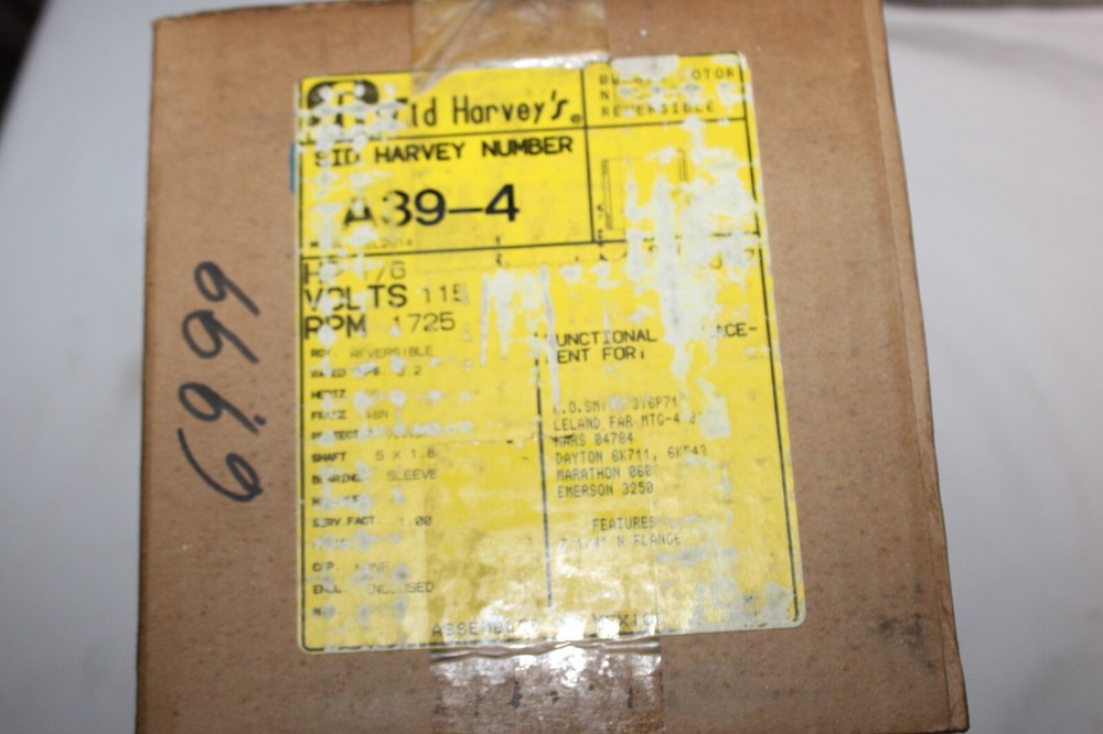 NOS Sid Harvey Blower Motor Model No. A39-4 Oil Burner