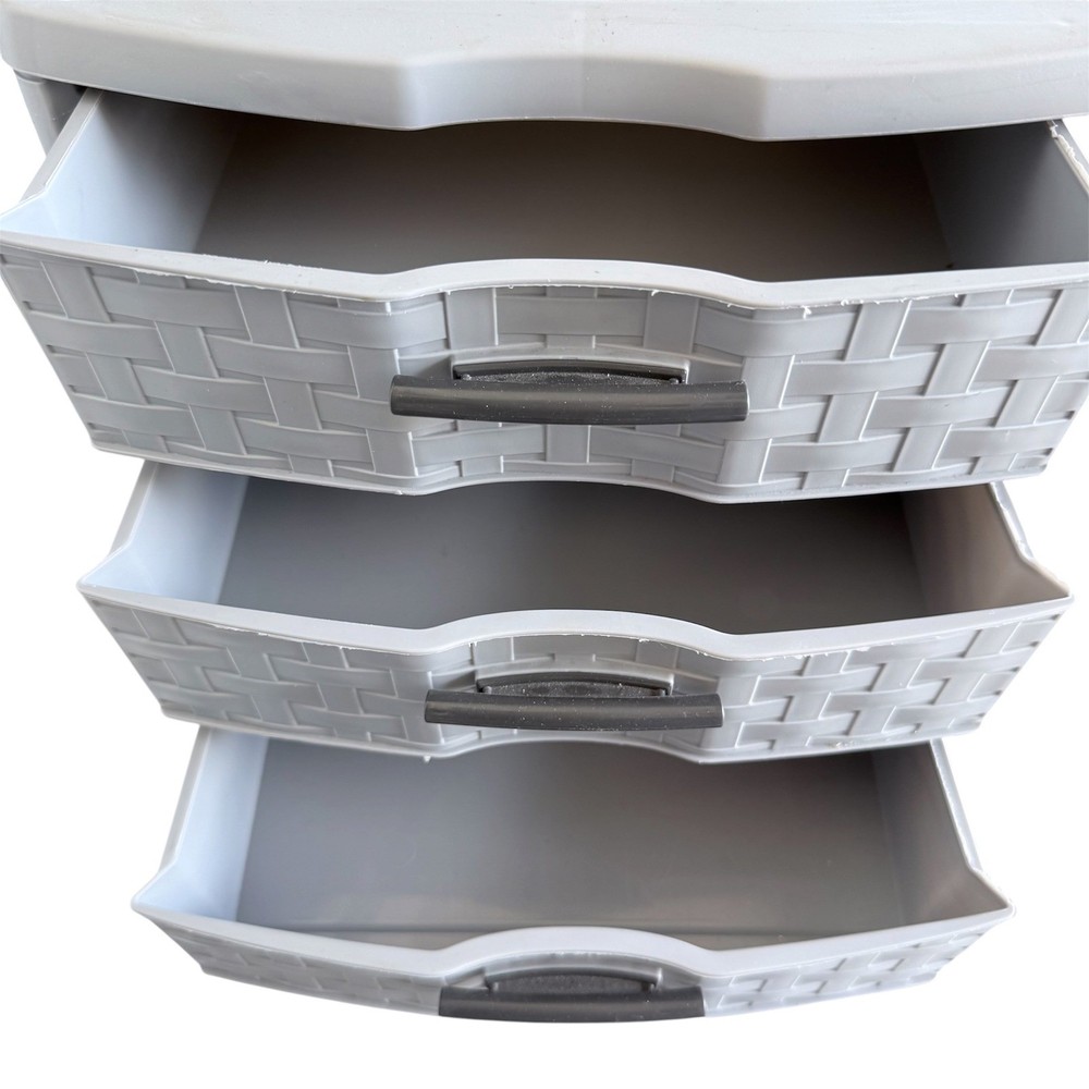 Sterilite 3 Drawer Storage Unit Gray Woven Plastic Organizer EUC