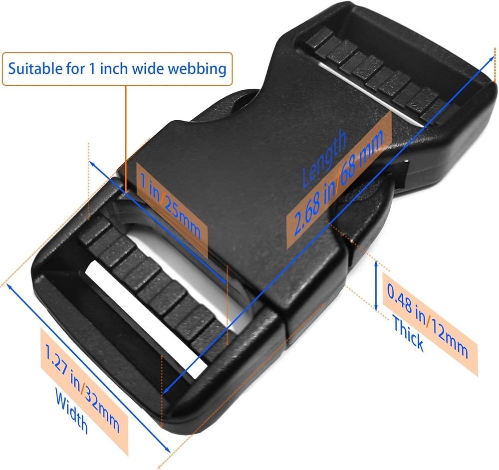2-Pack 1 Inch Heavy-Duty Side Release Buckles - Quick, Adjustable & Versatile