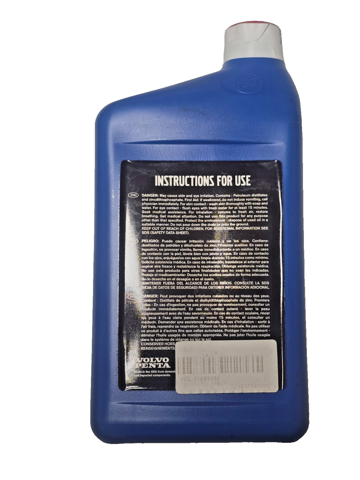 VOLVO PENTA FULL SYNTHETIC ENGINE OIL QUART BOTTLE 21681794