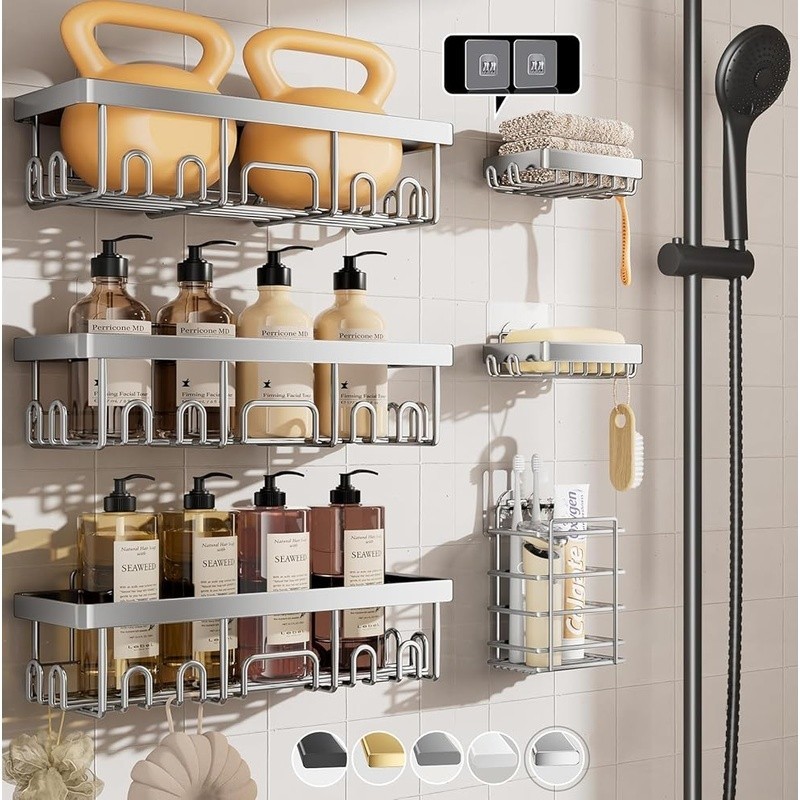 6pc Shower Caddy Set No Drill Storage Waterproof Rust Resistant Organizer New