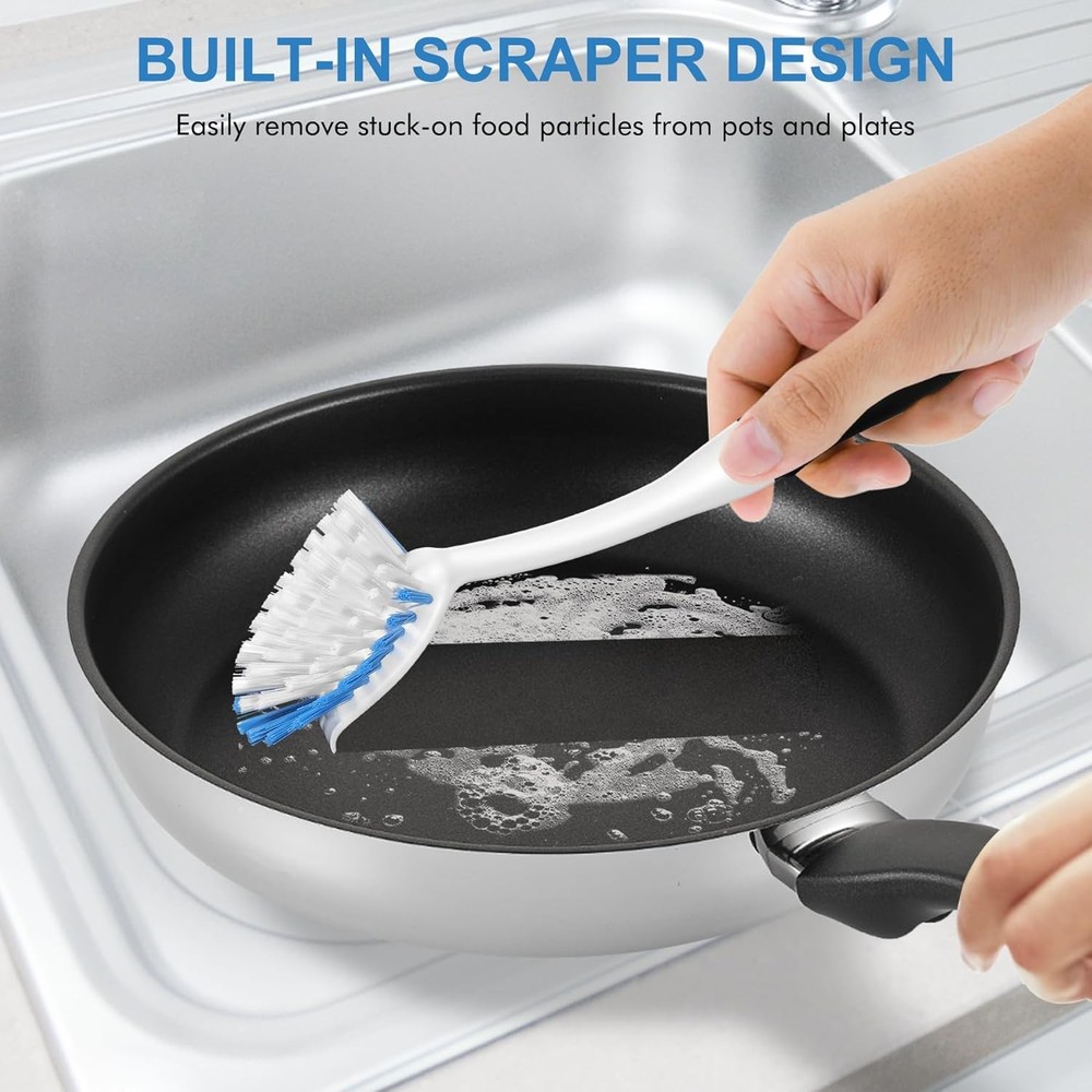 Stiff Bristle Dish Brush Set with Handle - 2 Pack Kitchen Scrubber