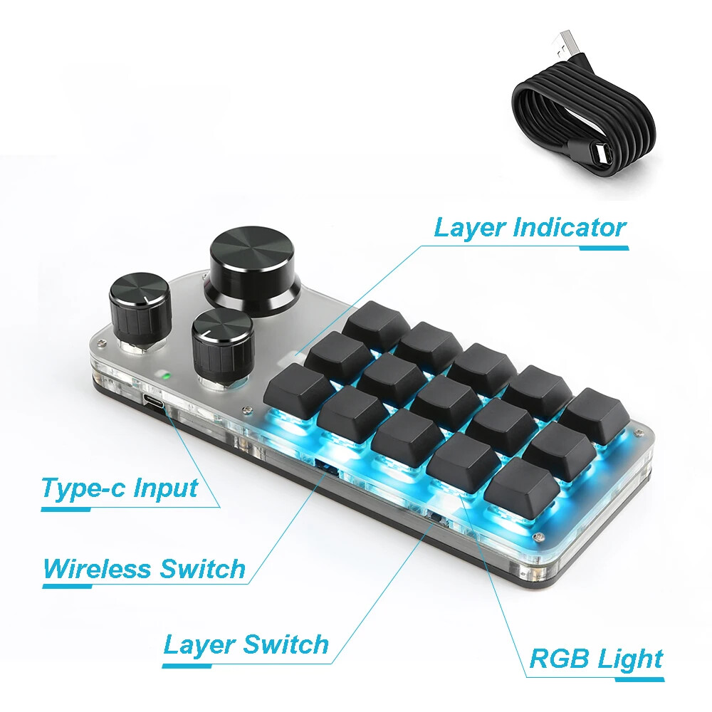 Macro Programming Keyboard 15 Button 3 Knobs Custom Game Keyboard With Bluetooth