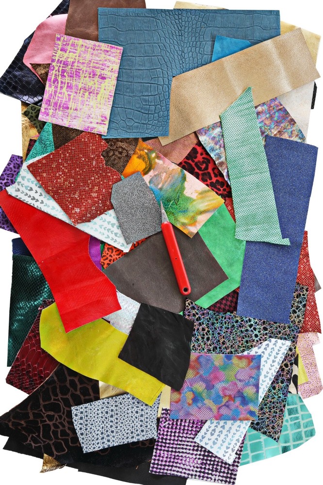 100 Leather scraps RANDOM selection MIX printed metallic solid patent 2x4" size