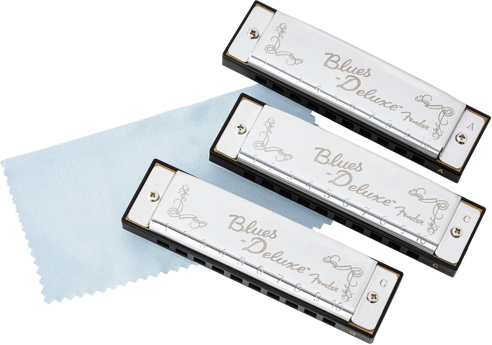 Fender Blues Deluxe Harmonica 3-Pack w/ Case - C, G, A Keys