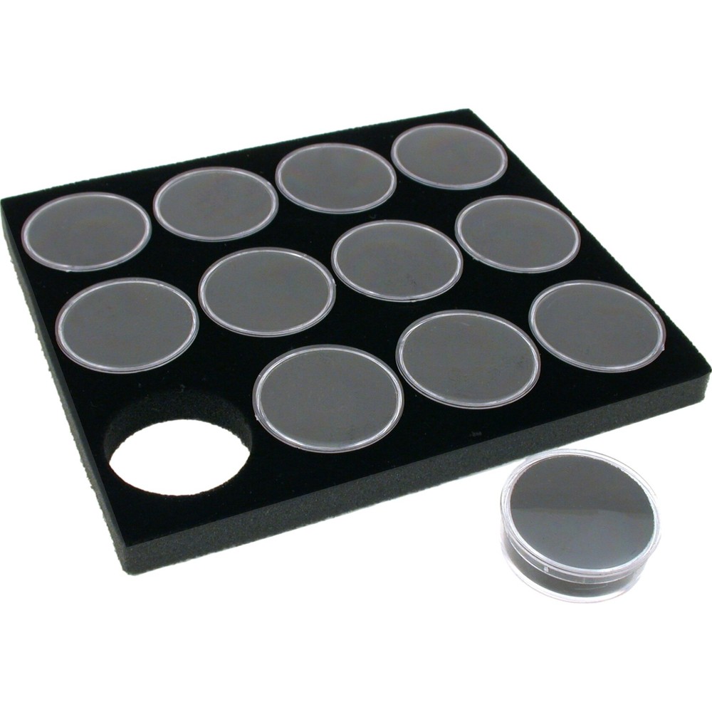 Black Open Square Stackable Jewelry Display Tray w/ Black Foam 12 Gem Jar Insert