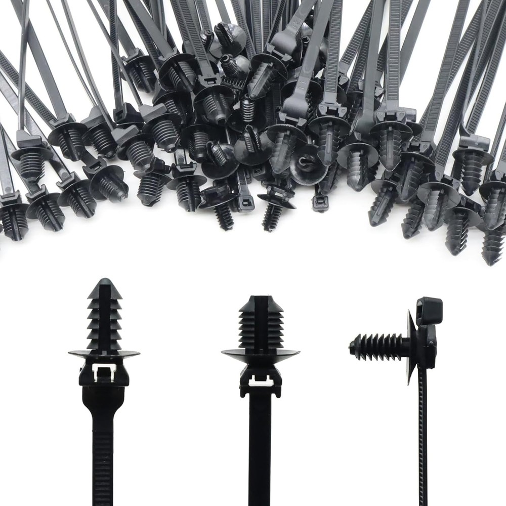 Assorted Push Mount Cable Zip Ties with Pin for Automotive Trailer Black