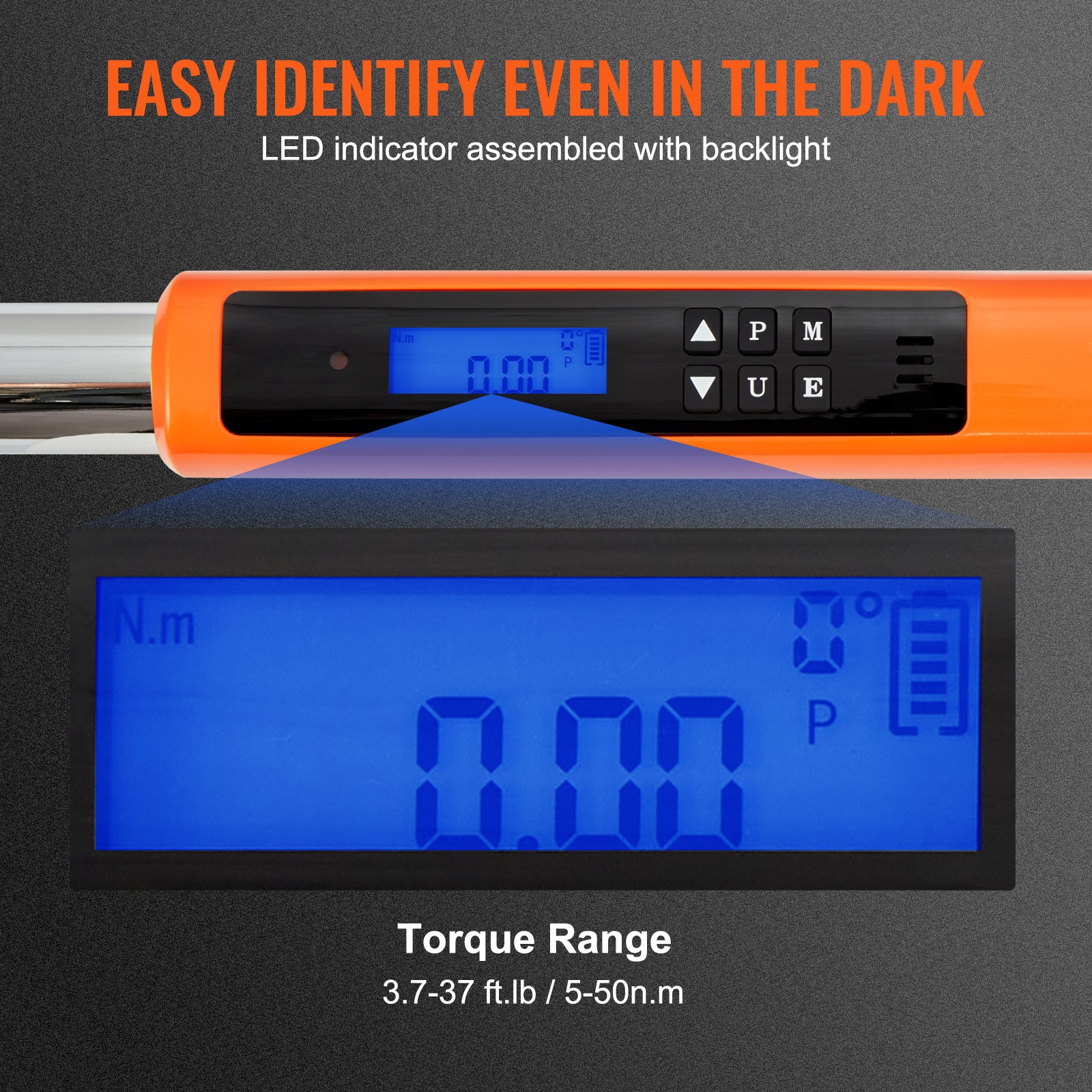 VEVOR Digital Torque Wrench Adjustable Torque Wrench 3/8" Drive 3.7-37 ft.lb