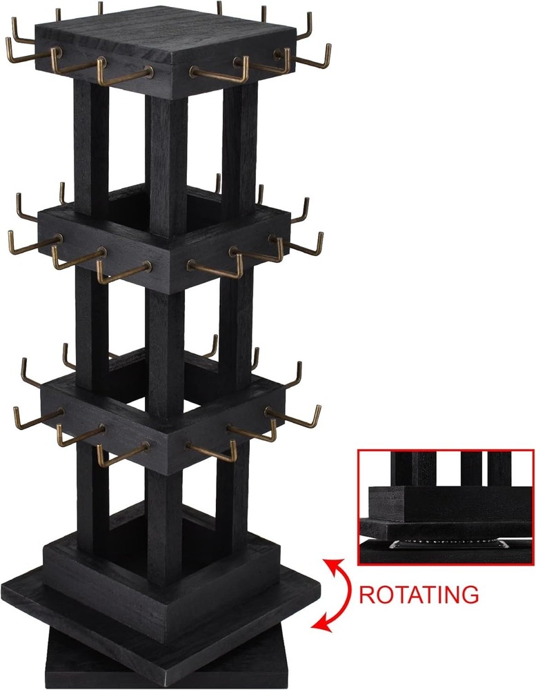 Rotating Earring Display Rack with 36 Hooks, Black