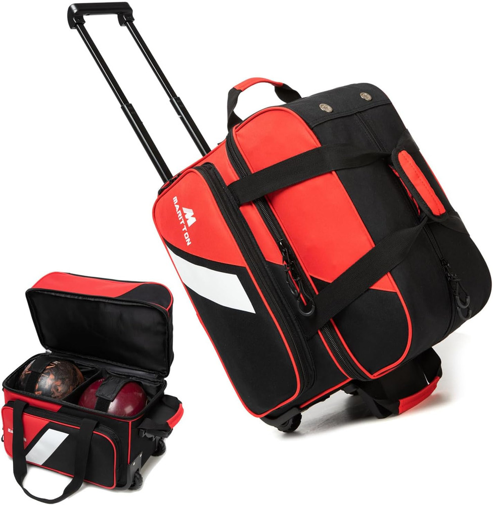 Bowling Bag with Wheels Double Roller 2 Ball Bowling Separate Shoe Compartment a