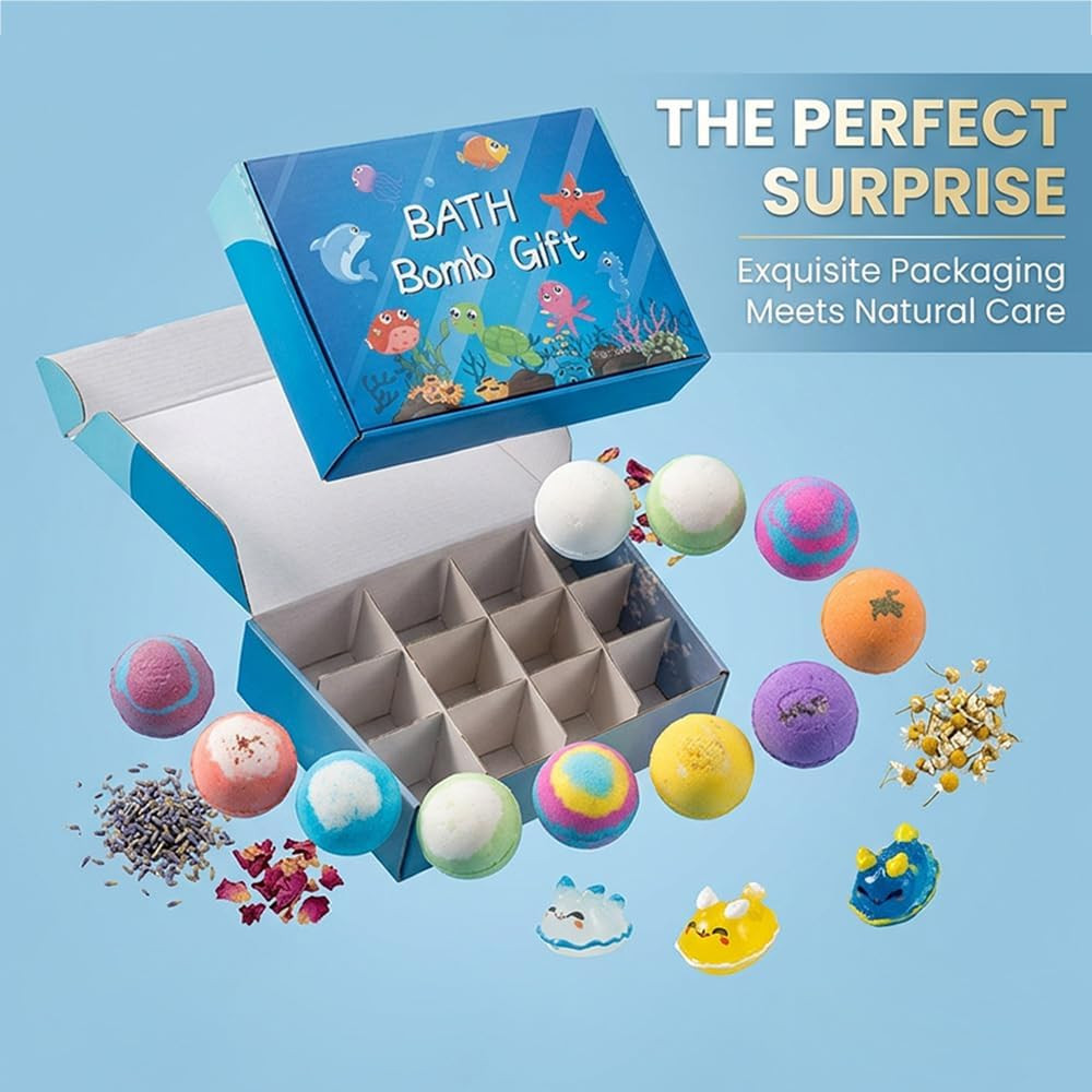 Bath Bombs with Surprise Inside, 6/12 Pack Fizzy Bubble Bath Gift Set, Dinosaur