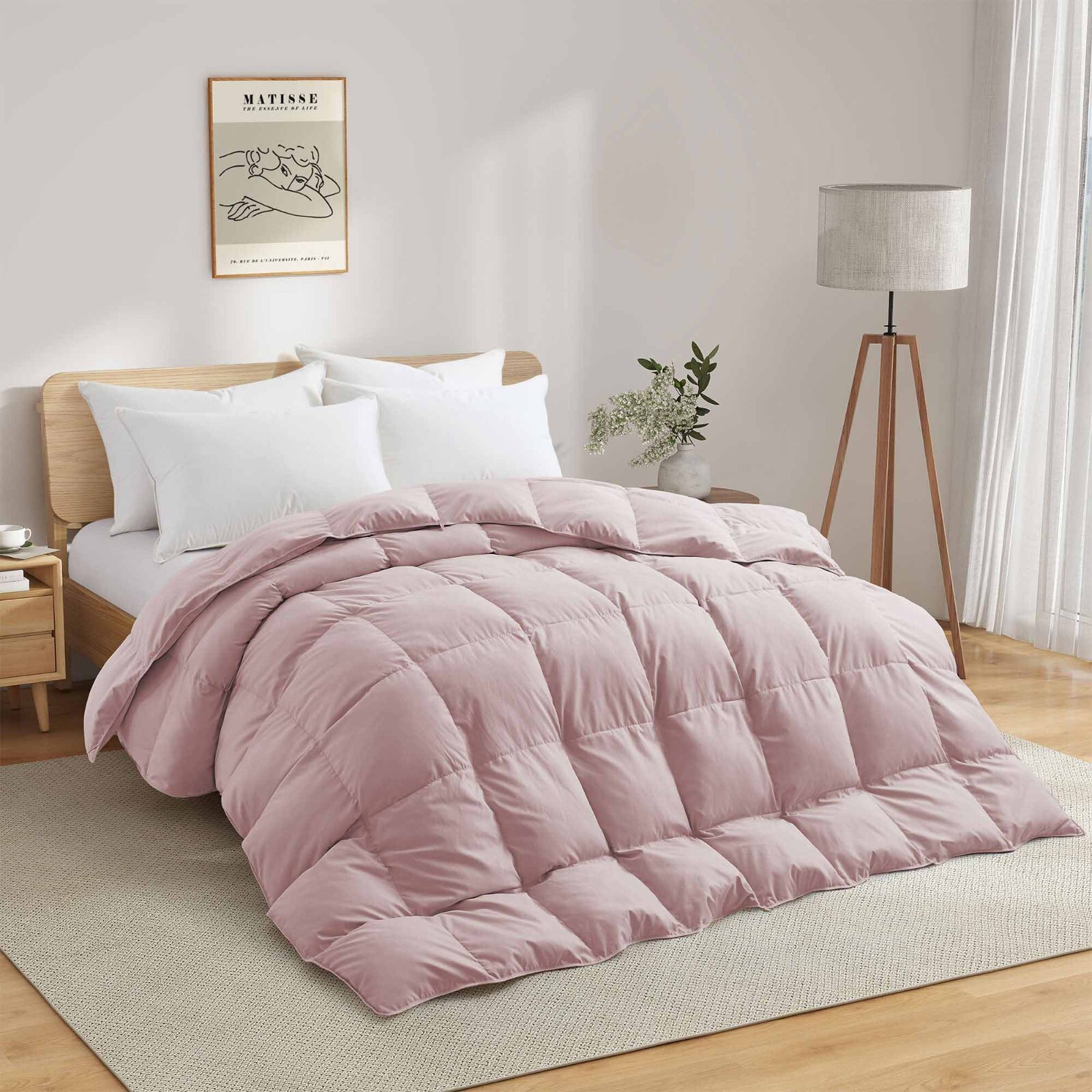 Oversize Down Feather Comforter Lightweight Soft Cozy, King or Queen Bed Blanket