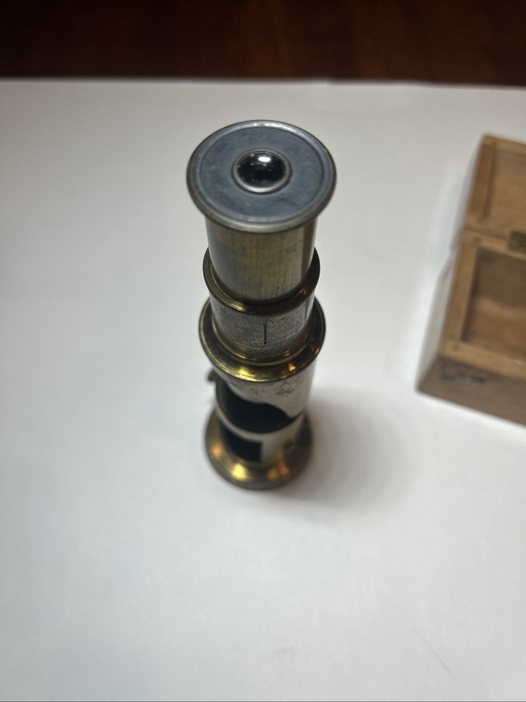 Antique Brass Field Microscope With Original Box