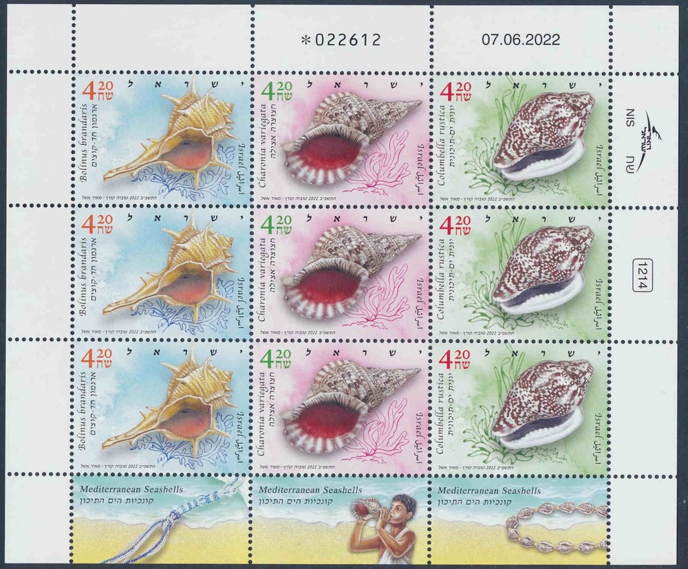 ISRAEL 2022 Mediterranean Seashell, Superb MNH/** Sheet, Sc 2325, Sealife,Shell