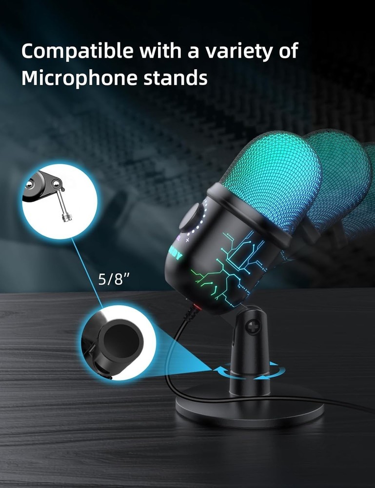 Compact USB RGB Microphone for Gamers & Creators - Easy Mute & Volume Control
