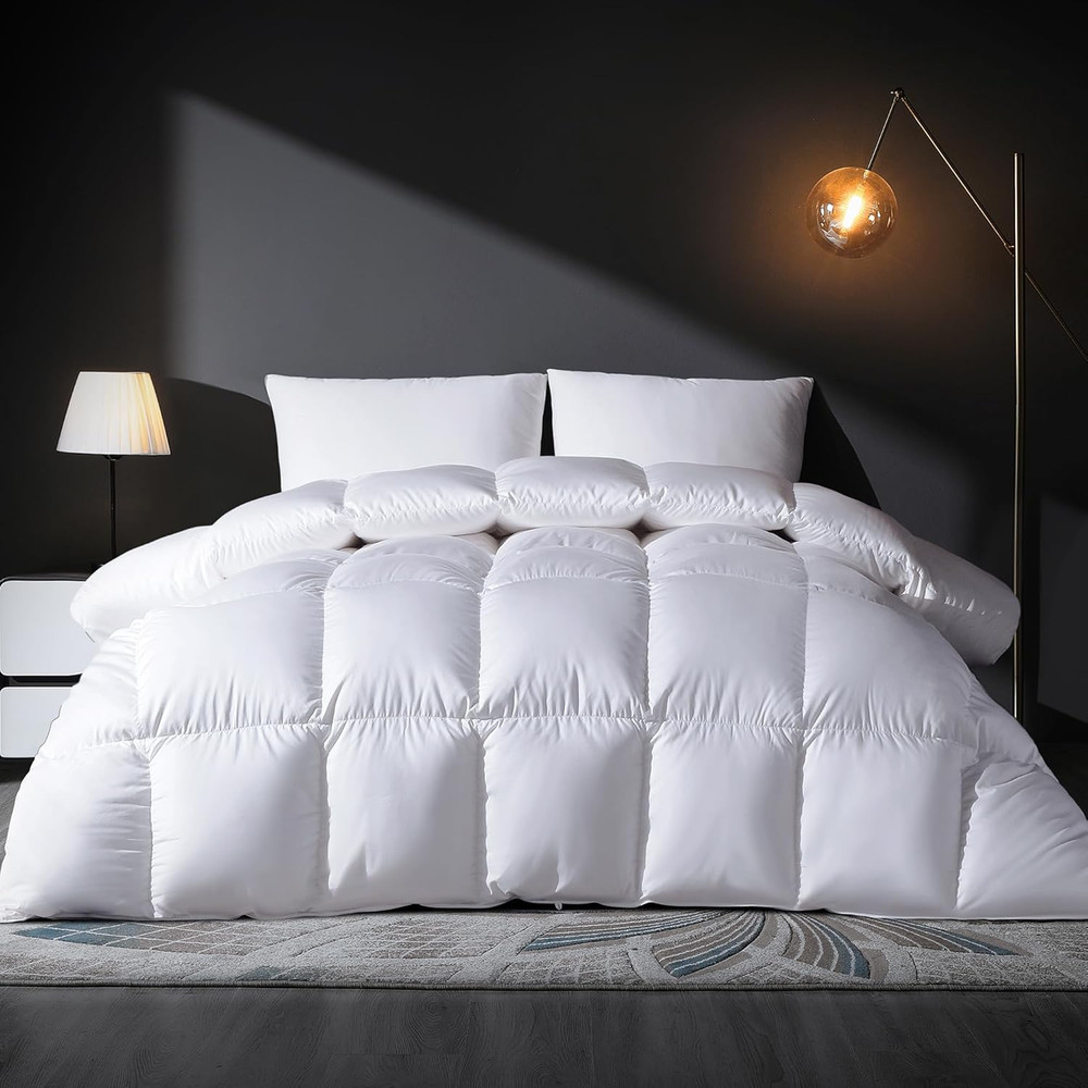 Feather down Comforter King Size Duvet Insert, Light Weight True Baffle-Box Nois