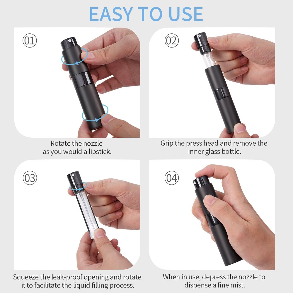 3Pcs 8ml Cologne Travel Bottle, Perfume Atomizer, Refillable black