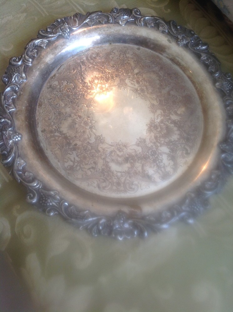 Antique 11 inch Silverplated Etched Platter Marked