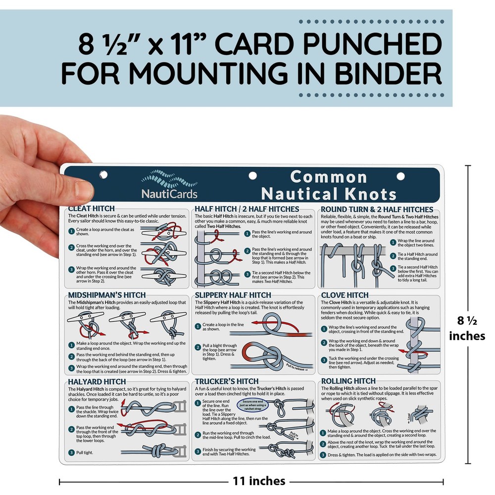 NautiCards Nautical Knots Quick Reference Chart - Guide to 21 8.5" x 11"