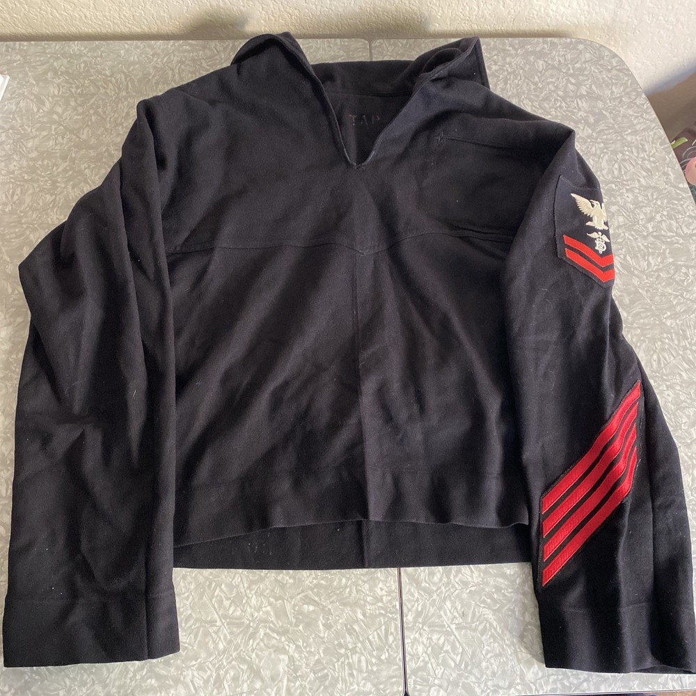 VTG WW2 US NAVY Uniform Top Cracker Jack Sailor 100% Wool Shirt 44 Chest