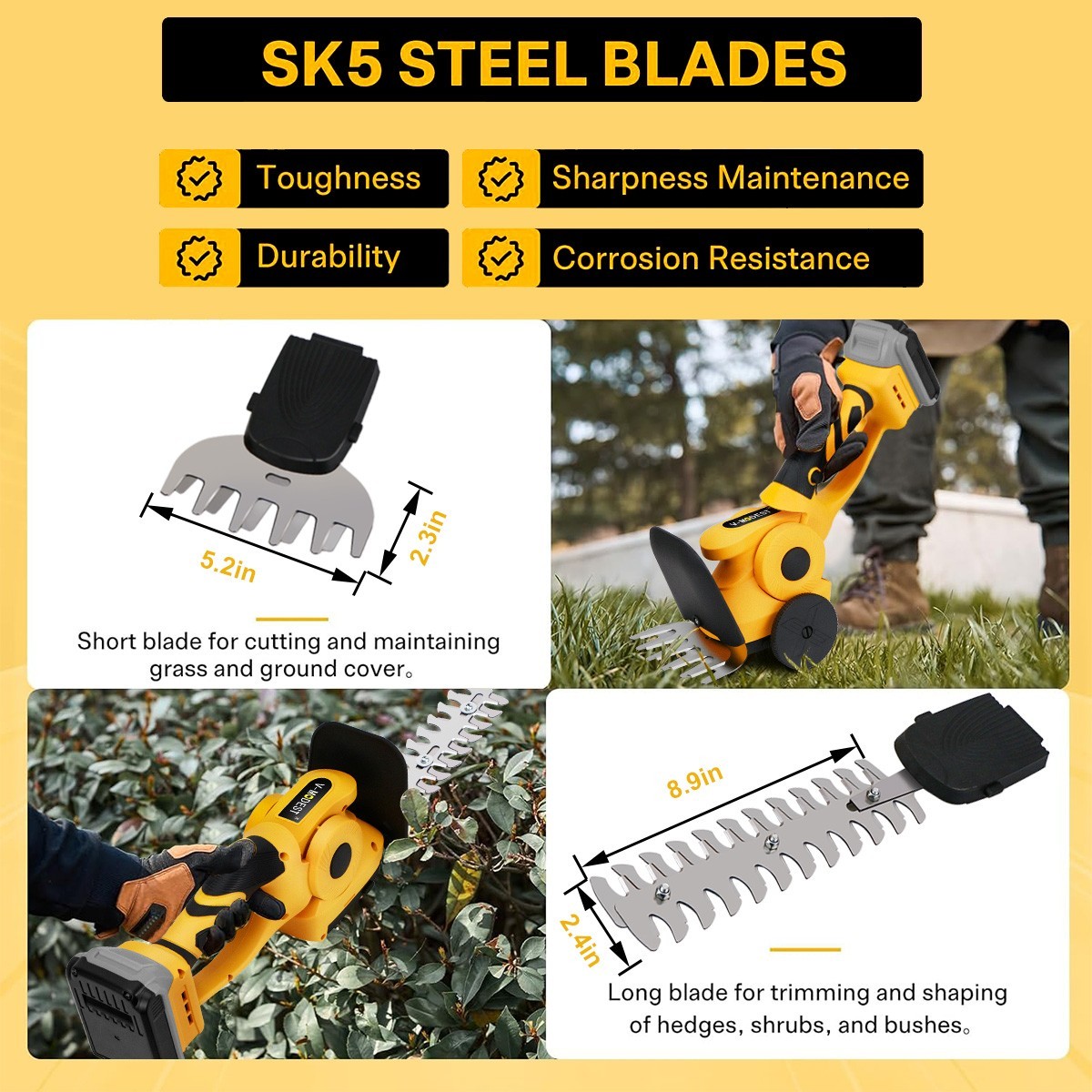 2-in-1 Cordless Hedge Trimmer&Grass Shear For DEWALT 20V MAX Battery (Tool Only)