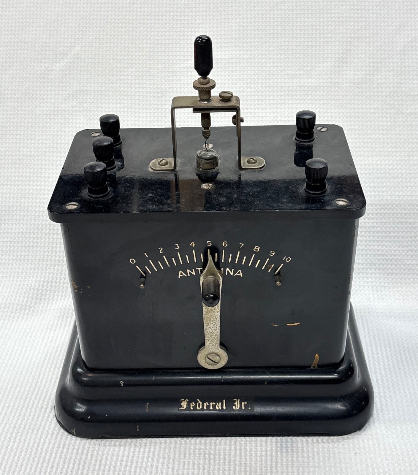 Antique Federal Jr. Crystal Radio, Earphones, Philmore Aerial Kit, Cats Whisker