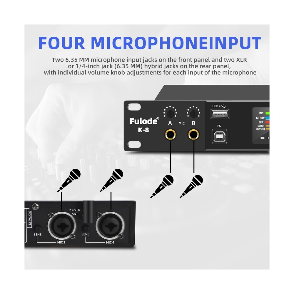 K-8 Professional KTV Digital Pre-stage Effector Anti-howling Audio Processor ...