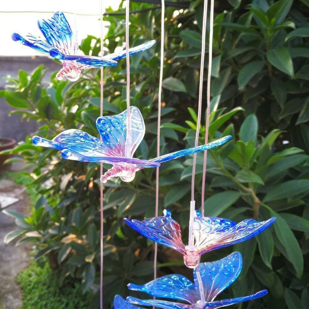 Solar LED Garden Outdoor Wind Chimes Colour Changing Lights Hanging butterfly US