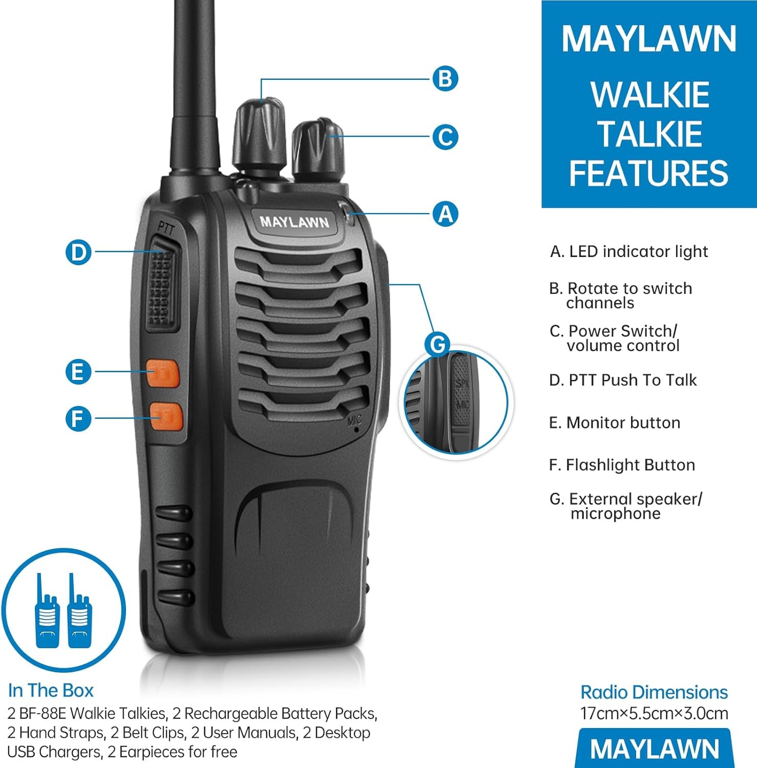 2 PACK Long Range Walkie Talkie 100 Mile Two Way Radio Charge Headset Waterproof