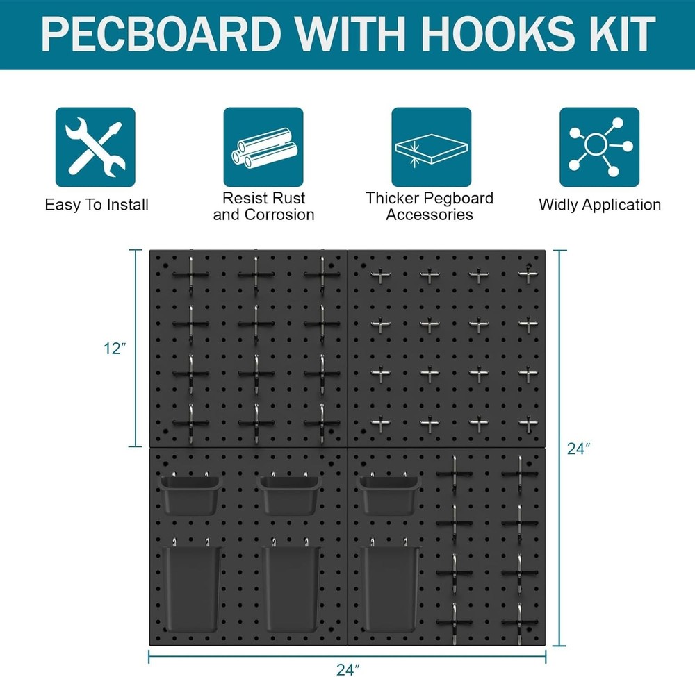 Peg Board Kit, Includes Pegboard and Accessories,with Hooks and Bins,Peg Boar...