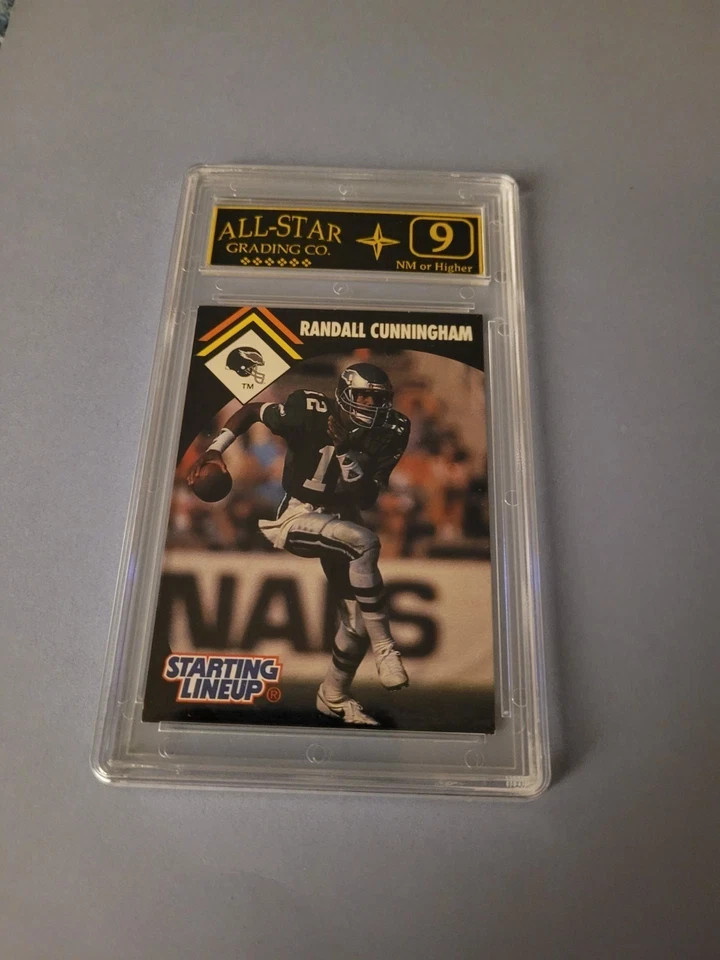 !!!     GRADED 9  1995  RANDALL CUNNINGHAM   KENNER  STARTING LINEUP  CARD  $$