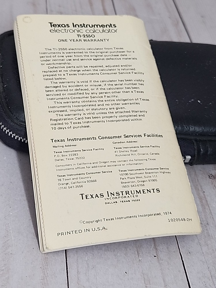 Texas Instruments Electronic Calculator TI-2550 Manual & leather case only