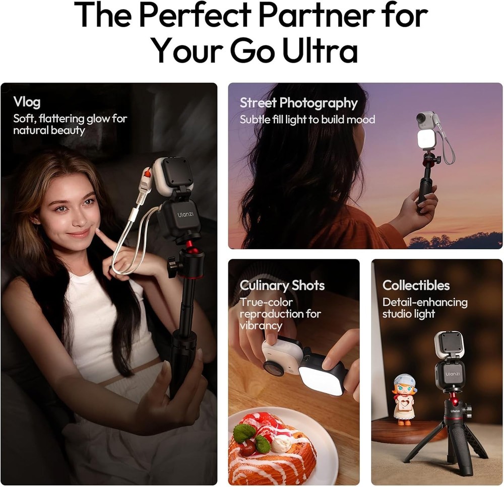 Compact 3-Level Brightness LED Fill Light for Insta360