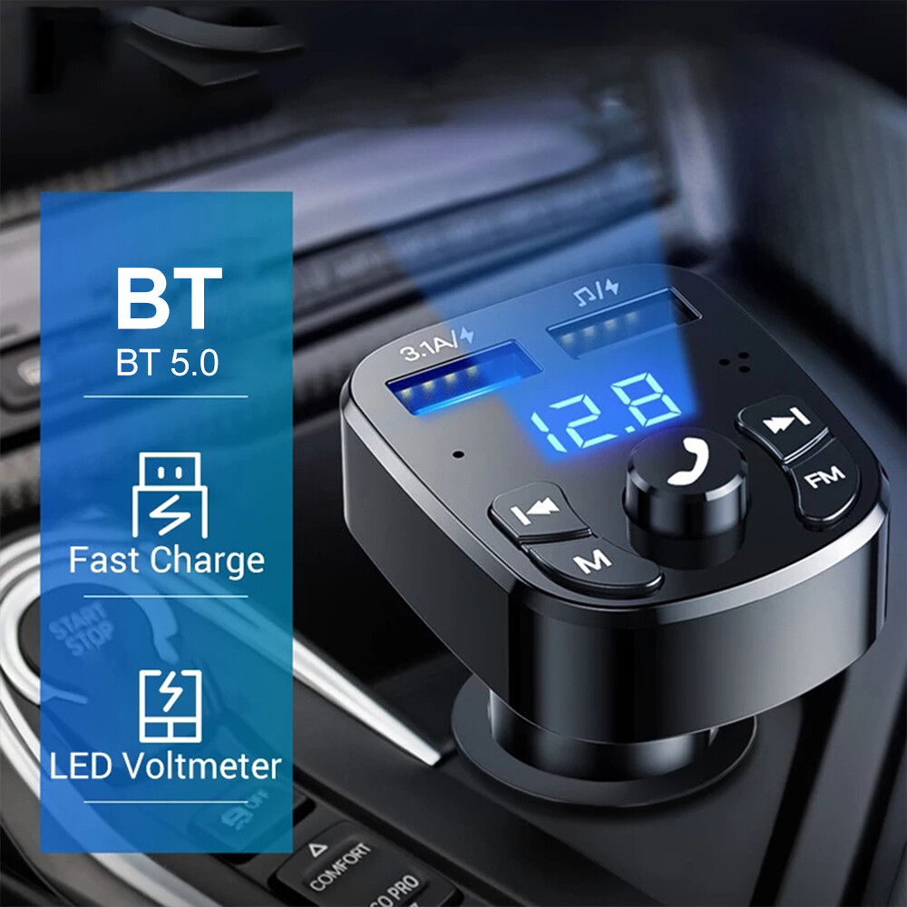 Car Fast Charger FM Transmitter Bluetooth 5.0 Handsfree Wireless Car Dual USB]⇑