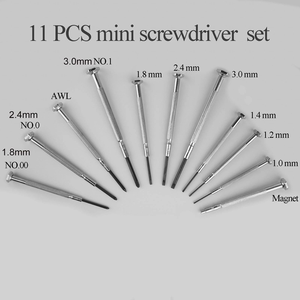11pc Small Precision Screwdriver Set Mini 6 Sizes Flat Philips for Watch Glasses