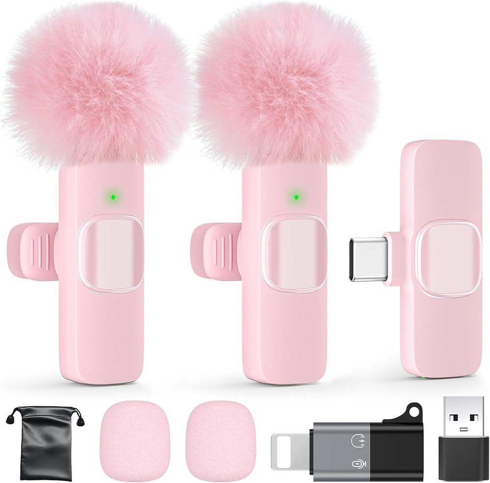 Professional Wireless Lavalier Microphone: Omnidirectional, 65ft Range, Pink