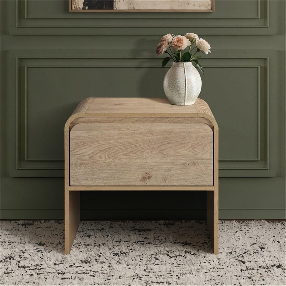Pemberly Row Transitional Wood 1-Drawer End Table/Bedside Table in Natural