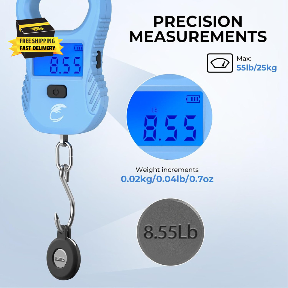 Lightweight Fish Scale, Rechargeable Digital Scale with USB Cable, 55Lb Capacity