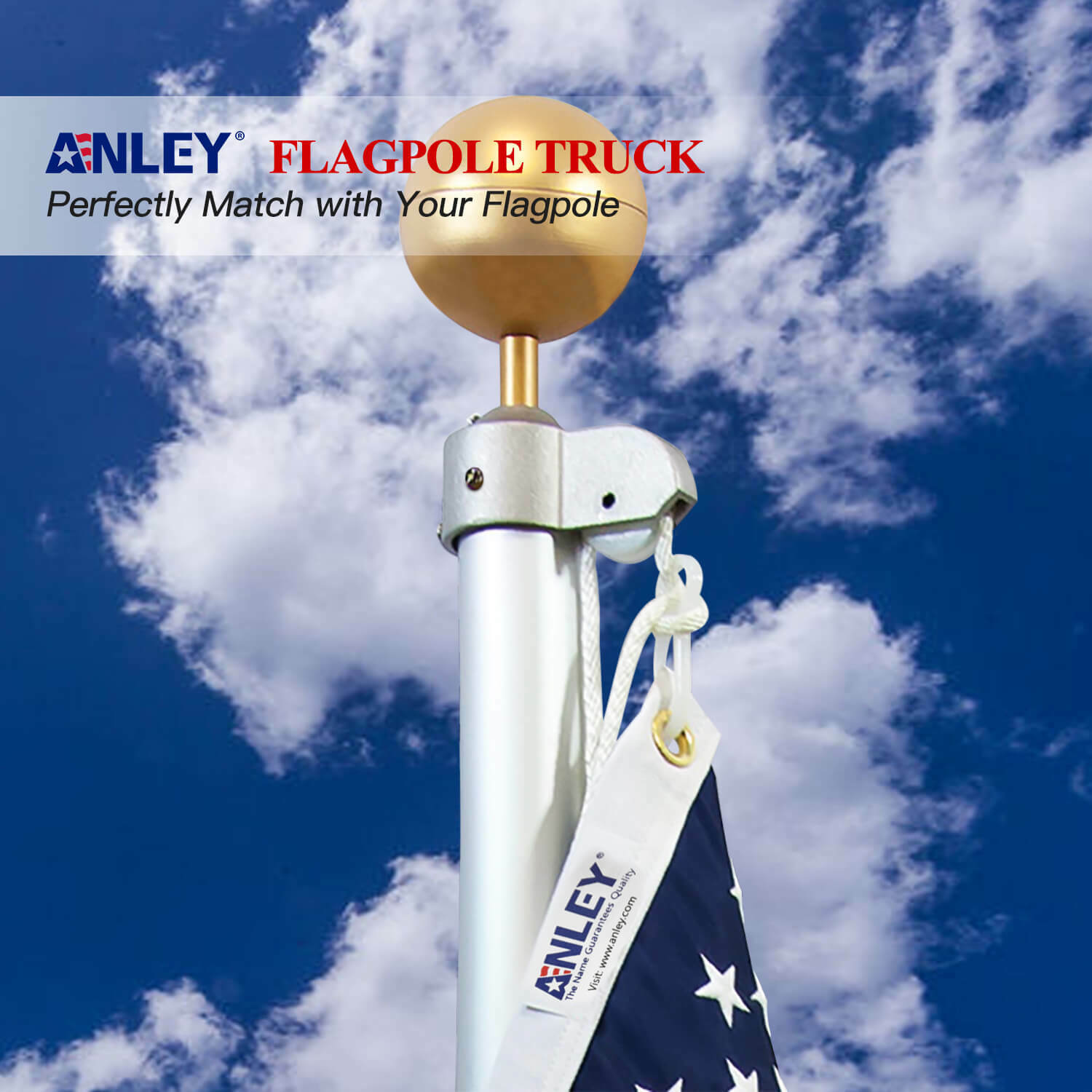 ​Anley Authentic FlagPole Truck with Nylon Pulley - Sliver Cast Aluminum Body