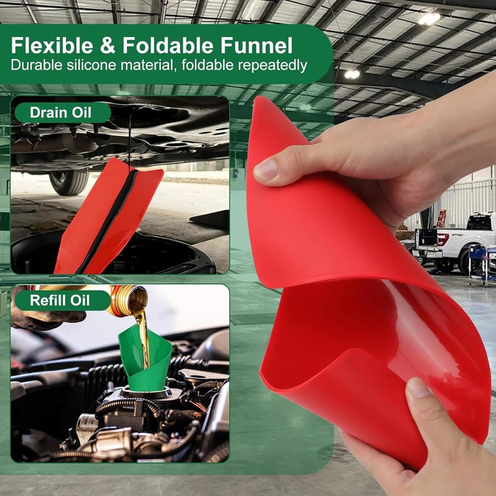 3PCS Reusable Oil Funnel Flexible Draining Tool Form a Foldable Funnel Moldable