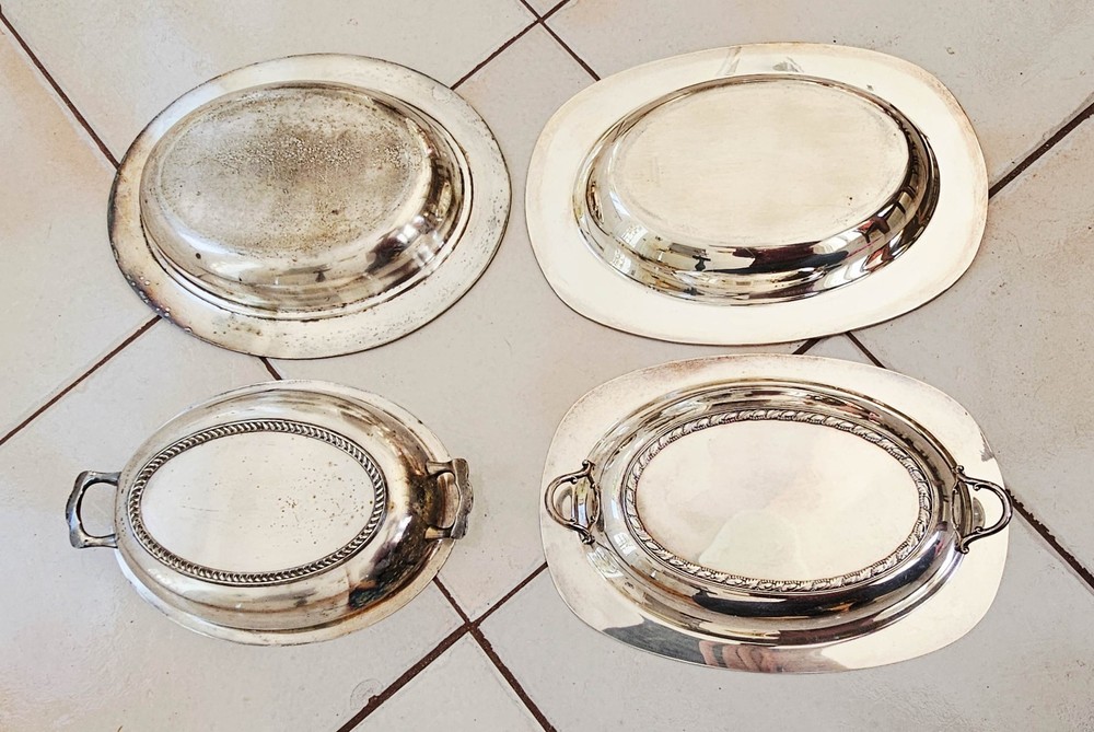 Silverplate Lot 7 Pieces Trays Covered Dishes Assorted Serving Pieces +10 lbs