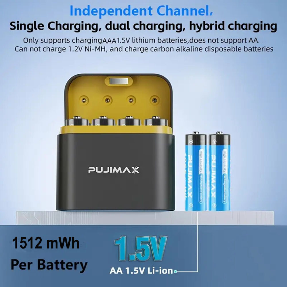 8 PCS PUJIMAX 1.5V 1512mWh AAA Rechargeable Lithium-ion Battery + Charging Box