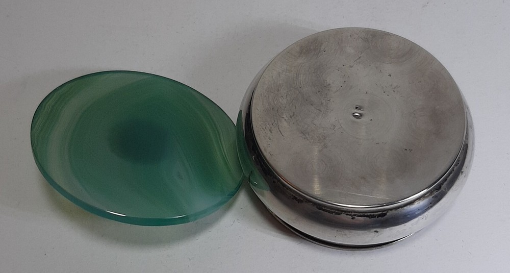 Small Round Box 925 Silver Solid Green Plastic Lid cm 6.5