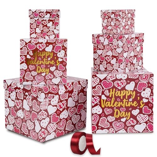 6PCS Valentine's Day Nesting Gift Boxes with Lid, Square Gift Boxes 6PCS Red