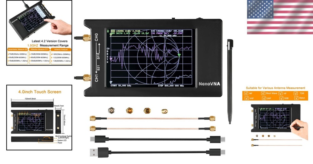 HF VHF UHF Antenna Analyzer 4" LCD Touch Screen