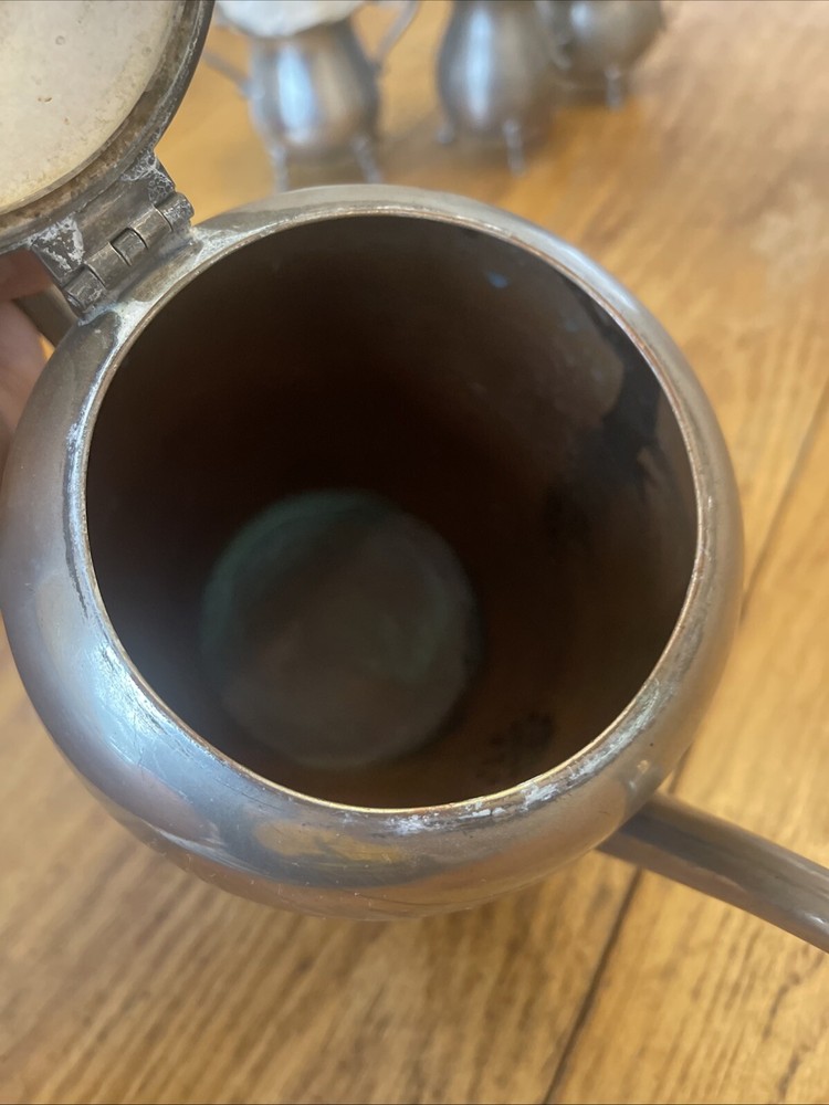 Vintage Academy Silver On Copper Tea Coffee Pot 7” Tall Sweeping Handle Nice 115