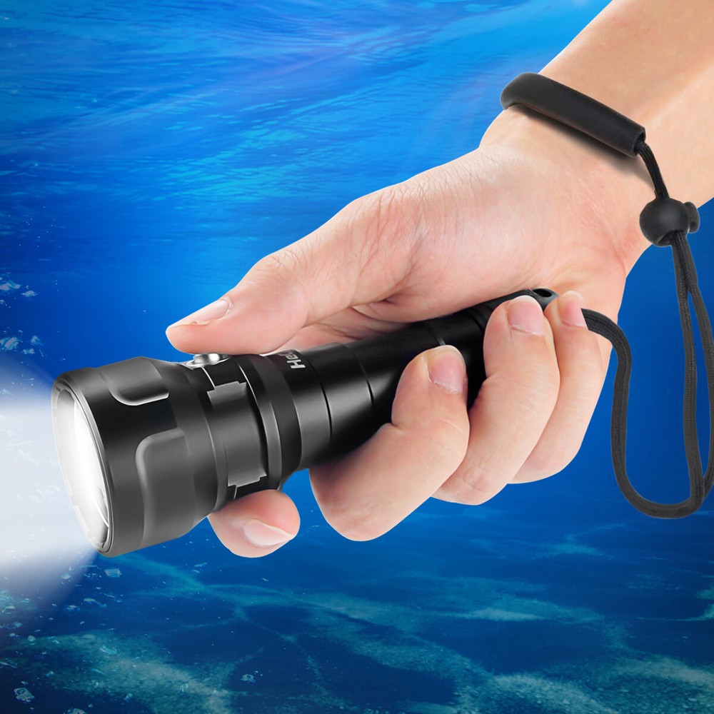Underwater 394ft Waterproof Scuba Diving Flashlight Rechargeable Dive Torch Lamp