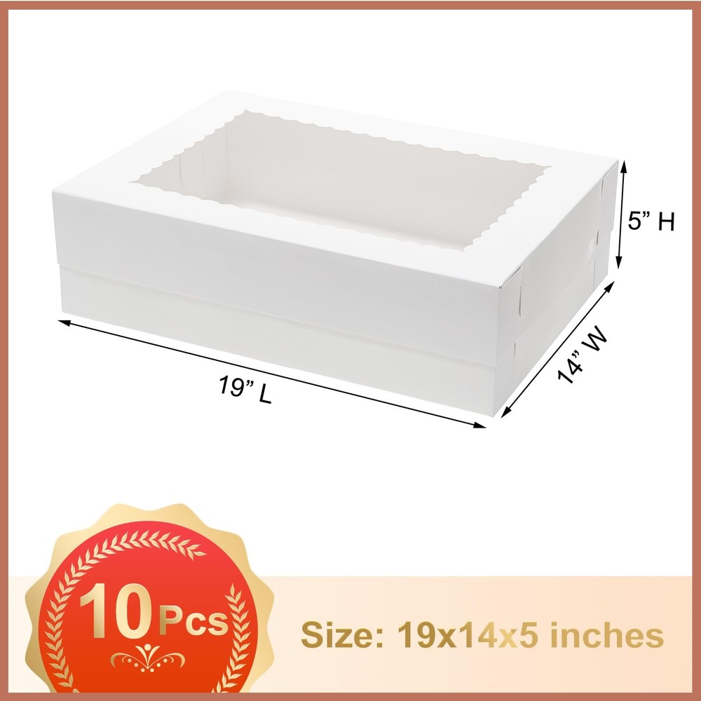 10pcs 19x14x5 Half Cake Boxes with Window Rectangle 1/2 Bakery Boxes for Past...