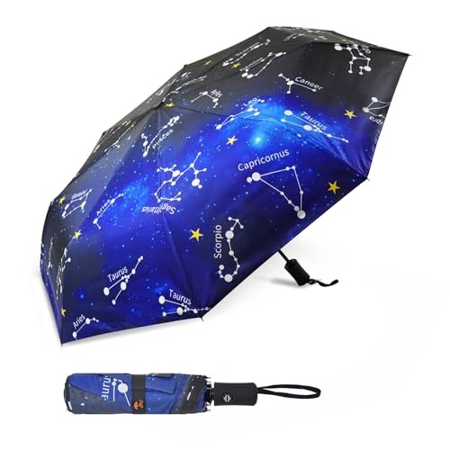 Travel Umbrella Windproof Automatic Umbrellas Small Compact blue constellation