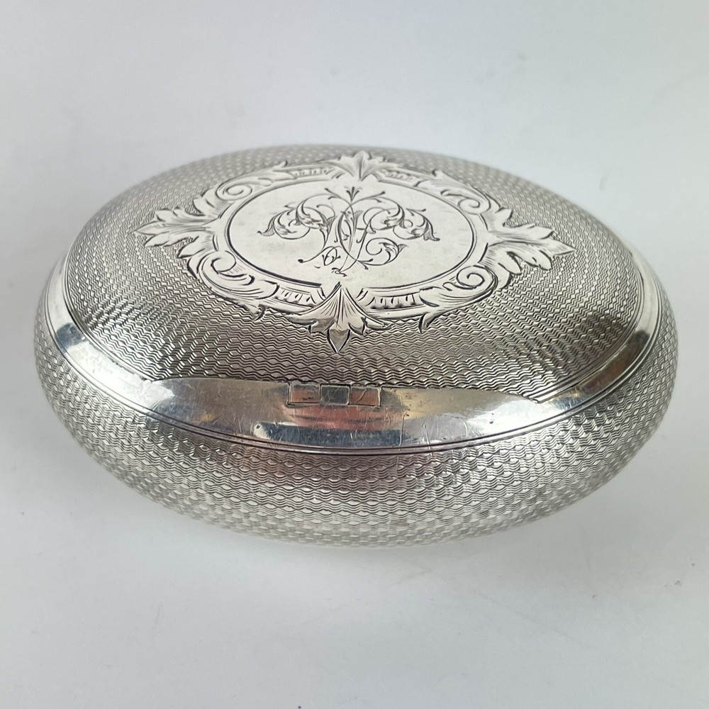 Antique French Solid Silver Squeeze Open Oval Snuff Box 7cm X 5.5cm